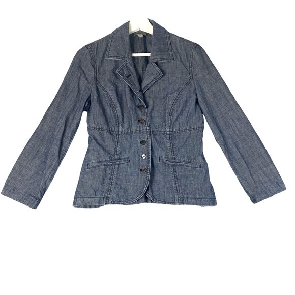 J. JILL Denim Fitted Jacket Womens Sz 6 Collar‎ Dark Wash Blue Casual Y2K Norm - Picture 1 of 9